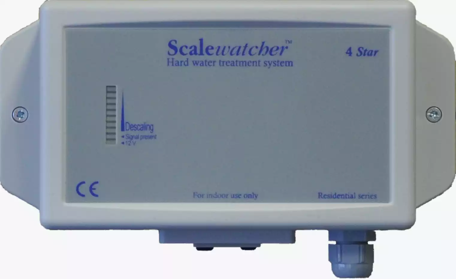 4 Star. For indoor use only. Suitable for large houses and works well with municipal or well water supplies. Equipped with an integrated power supply.